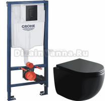 Комплект Унитаз подвесной Ceramicanova UP Rimless CN4007MB + Инсталляция Grohe Solido 38811KF0 3 в 1 с кнопкой смыва