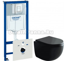 Комплект Унитаз подвесной Ceramicanova UP Rimless CN4007MB + Инсталляция Grohe Rapid SL 38775001 4 в 1 с кнопкой смыва