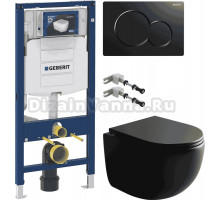 Комплект Унитаз подвесной Ceramicanova UP Rimless CN4007MB + Инсталляция Geberit Duofix UP 320 111.300.00.5 + Кнопка Sigma 01 115.770.DW.5 черная + Крепления 111.815.00.1 к стене