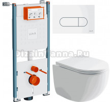 Комплект Унитаз подвесной Ceramicanova UP Rimless CN4007 + Инсталляция VitrA V-Fix Core 732-5800-01PV + Кнопка Root Round 740-2200 белая глянцевая