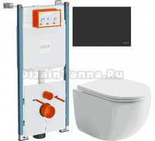 Комплект Унитаз подвесной Ceramicanova UP Rimless CN4007 + Инсталляция VitrA V-Fix Core 732-5800-01PV + Кнопка Root Round 740-2211 черная матовая