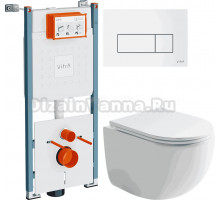 Комплект Унитаз подвесной Ceramicanova UP Rimless CN4007 + Инсталляция VitrA V-Fix Core 732-5800-01PV + Кнопка Root Square 740-2300 белая глянцевая
