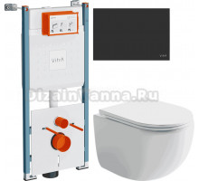 Комплект Унитаз подвесной Ceramicanova UP Rimless CN4007 + Инсталляция VitrA V-Fix Core 732-5800-01PV + Кнопка Root Square 740-2311 черная матовая