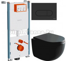 Комплект Унитаз подвесной Ceramicanova UP Rimless CN4007MB + Инсталляция VitrA V-Fix Core 732-5800-01PV + Кнопка Root Round 740-2211 черная матовая
