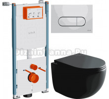 Комплект Унитаз подвесной Ceramicanova UP Rimless CN4007MB + Инсталляция VitrA V-Fix Core 732-5800-01PV + Кнопка Root Round 740-2280 хром