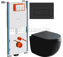 Комплект Унитаз подвесной Ceramicanova UP Rimless CN4007MB + Инсталляция VitrA V-Fix Core 732-5800-01PV + Кнопка Root Square 740-2311 черная матовая