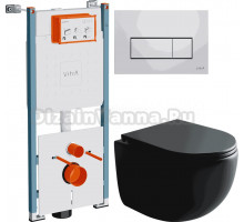 Комплект Унитаз подвесной Ceramicanova UP Rimless CN4007MB + Инсталляция VitrA V-Fix Core 732-5800-01PV + Кнопка Root Square 740-2380 хром