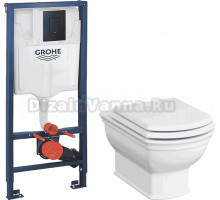 Комплект Унитаз подвесной VitrA Valarte 7805B003-0075 + Крышка 124-003-009 с микролифтом + Инсталляция Grohe Solido 38811KF0 3 в 1 с кнопкой смыва