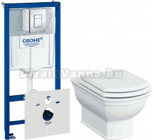 Комплект Унитаз подвесной VitrA Valarte 7805B003-0075 + Крышка 124-003-009 с микролифтом + Инсталляция Grohe Rapid SL 38775001 4 в 1 с кнопкой смыва