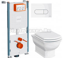 Комплект Унитаз подвесной VitrA Valarte 7805B003-0075 + Крышка 124-003-009 с микролифтом + Инсталляция V-Fix Core 732-5800-01PV + Кнопка Root Round 740-2200 белая глянцевая