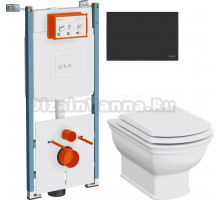 Комплект Унитаз подвесной VitrA Valarte 7805B003-0075 + Крышка 124-003-009 с микролифтом + Инсталляция V-Fix Core 732-5800-01PV + Кнопка Root Round 740-2211 черная матовая