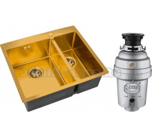 Комплект Мойка Zorg Inox PVD SZR-59-2-51-L BRONZE L, бронза + Измельчитель Inox D ZR-38 D