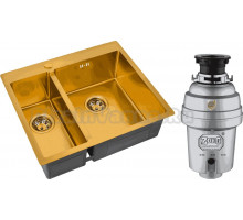 Комплект Мойка Zorg Inox PVD SZR-59-2-51-R BRONZE R, бронза + Измельчитель Inox D ZR-56 D