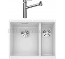 Комплект Мойка Blanco Subline 340/160-U белая, левая + Смеситель Ambis-S 523119