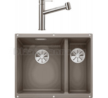 Комплект Мойка Blanco Subline 340/160-U серый беж, левая + Смеситель Ambis-S 523119