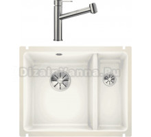 Комплект Мойка Blanco Subline 350/150-U глянцевая белая, с отводной арматурой InFino + Смеситель Ambis-S 523119