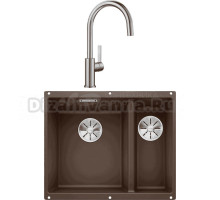 Комплект Мойка Blanco Subline 340/160-U кофе, левая + Смеситель Candor 523120