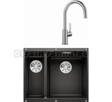 Комплект Мойка Blanco Subline 340/160-U черная, правая + Смеситель Candor 523120