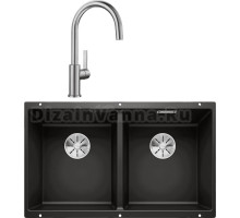 Комплект Мойка Blanco Subline 350/350-U черная + Смеситель Candor 523120