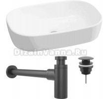 Комплект Накладная раковина Lavinia Boho Bathroom Sink 33311002 + Донный клапан Wellsee Drainage System 182140000 матовый черный + Сифон 182120000 черный матовый