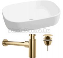 Комплект Накладная раковина Lavinia Boho Bathroom Sink 33311002 + Донный клапан Wellsee Drainage System 182141000 золото + Сифон 182126000 золото