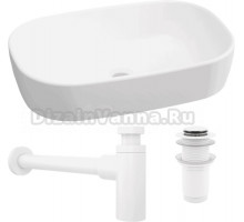 Комплект Накладная раковина Lavinia Boho Bathroom Sink 33311002 + Донный клапан Wellsee Drainage System 182143000 матовый белый + Сифон 182123000 матовый белый