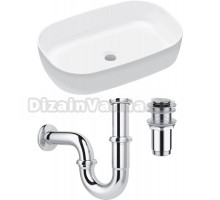 Комплект Накладная раковина Lavinia Boho Bathroom Sink Slim 33311003 + Донный клапан Wellsee Drainage System 182134000 хром + Сифон 182102000 хром