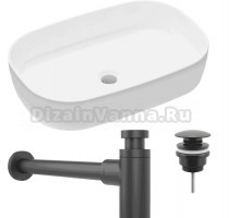 Комплект Накладная раковина Lavinia Boho Bathroom Sink Slim 33311003 + Донный клапан Wellsee Drainage System 182140000 матовый черный + Сифон 182120000 черный матовый