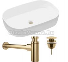 Комплект Накладная раковина Lavinia Boho Bathroom Sink Slim 33311003 + Донный клапан Wellsee Drainage System 182141000 золото + Сифон 182126000 золото