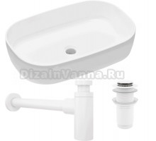 Комплект Накладная раковина Lavinia Boho Bathroom Sink Slim 33311003 + Донный клапан Wellsee Drainage System 182143000 матовый белый + Сифон 182123000 матовый белый