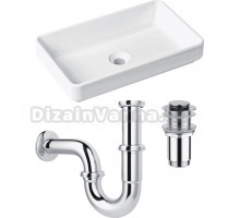 Комплект Накладная раковина Lavinia Boho Bathroom Sink Slim 33311004 + Донный клапан Wellsee Drainage System 182134000 хром + Сифон 182102000 хром