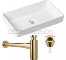 Комплект Накладная раковина Lavinia Boho Bathroom Sink Slim 33311004 + Донный клапан Wellsee Drainage System 182141000 золото + Сифон 182126000 золото