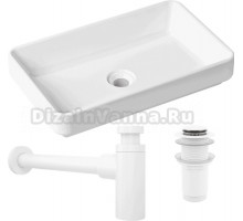 Комплект Накладная раковина Lavinia Boho Bathroom Sink Slim 33311004 + Донный клапан Wellsee Drainage System 182143000 матовый белый + Сифон 182123000 матовый белый