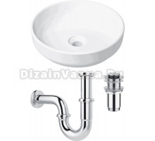 Комплект Накладная раковина Lavinia Boho Bathroom Sink Slim 33311005 + Донный клапан Wellsee Drainage System 182134000 хром + Сифон 182102000 хром