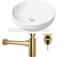 Комплект Накладная раковина Lavinia Boho Bathroom Sink Slim 33311005 + Донный клапан Wellsee Drainage System 182141000 золото + Сифон 182126000 золото