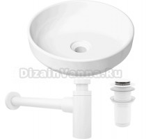 Комплект Накладная раковина Lavinia Boho Bathroom Sink Slim 33311005 + Донный клапан Wellsee Drainage System 182143000 матовый белый + Сифон 182123000 матовый белый