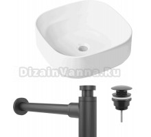 Комплект Накладная раковина Lavinia Boho Bathroom Sink Slim 33311006 + Донный клапан Wellsee Drainage System 182140000 матовый черный + Сифон 182120000 черный матовый