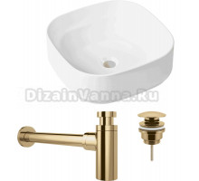 Комплект Накладная раковина Lavinia Boho Bathroom Sink Slim 33311006 + Донный клапан Wellsee Drainage System 182141000 золото + Сифон 182126000 золото