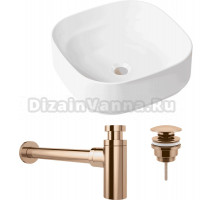Комплект Накладная раковина Lavinia Boho Bathroom Sink Slim 33311006 + Донный клапан Wellsee Drainage System 182142000 розовое золото + Сифон 182107000 розовое золото