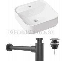 Комплект Накладная раковина Lavinia Boho Bathroom Sink Slim 33311007 + Донный клапан Wellsee Drainage System 182140000 матовый черный + Сифон 182120000 черный матовый