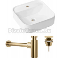 Комплект Накладная раковина Lavinia Boho Bathroom Sink Slim 33311007 + Донный клапан Wellsee Drainage System 182141000 золото + Сифон 182126000 золото