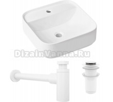 Комплект Накладная раковина Lavinia Boho Bathroom Sink Slim 33311007 + Донный клапан Wellsee Drainage System 182143000 матовый белый + Сифон 182123000 матовый белый