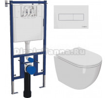 Комплект Унитаз подвесной Bauedge Bau Dream Hurricane-2 с микролифтом, безободковый, белый + Инсталляция DIWO 4501 + Кнопка 7320 белая