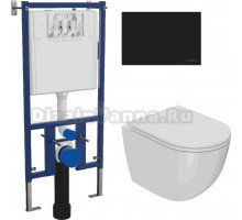 Комплект Унитаз подвесной Bauedge Bau Dream Hurricane-2 с микролифтом, безободковый, белый + Инсталляция DIWO 4501 + Кнопка 7323 черная матовая
