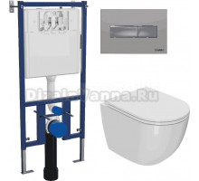 Комплект Унитаз подвесной Bauedge Bau Dream Hurricane-2 с микролифтом, безободковый, белый + Инсталляция DIWO 4501 + Кнопка 7321 хром матовый