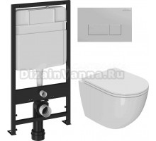 Комплект Унитаз подвесной Bauedge Bau Dream Hurricane-2 с микролифтом, безободковый, белый + Инсталляция EWRIKA ProLT 0026-2020 + Кнопка 0040 хром матовый