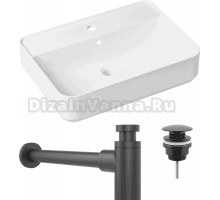 Комплект Накладная раковина Lavinia Boho Bathroom Sink Slim 33311008 + Донный клапан Wellsee Drainage System 182140000 матовый черный + Сифон 182105000 матовый черный
