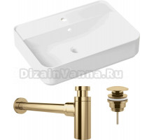 Комплект Накладная раковина Lavinia Boho Bathroom Sink Slim 33311008 + Донный клапан Wellsee Drainage System 182141000 золото + Сифон 182106000 золото