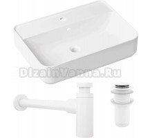 Комплект Накладная раковина Lavinia Boho Bathroom Sink Slim 33311008 + Донный клапан Wellsee Drainage System 182138000 матовый белый + Сифон 182108000 матовый белый