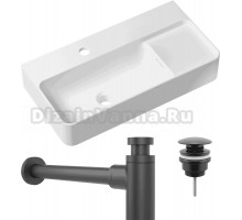 Комплект Накладная раковина Lavinia Boho Bathroom Sink Slim 33311011 + Донный клапан Wellsee Drainage System 182140000 матовый черный + Сифон 182120000 черный матовый